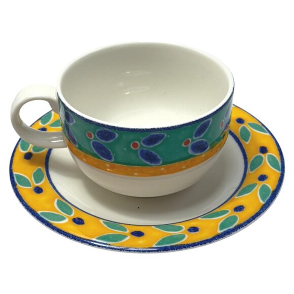 Royal Doulton Expressions Cabana Teacup & Saucer Fine China Green Blue Yellow - Picture 3 of 11